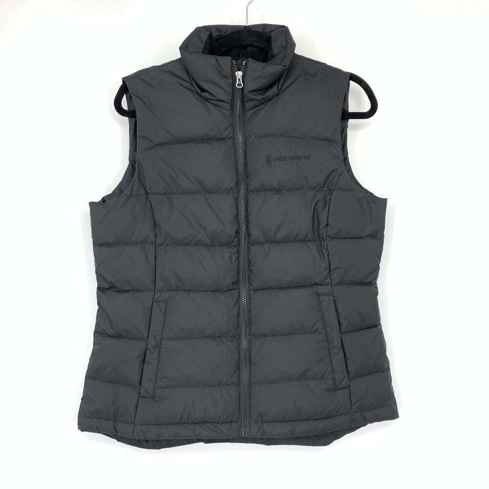 Free Country Vest Womens Medium Black Full-Zip Quilted Embroidered Chest Graphic